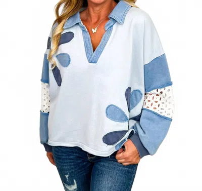 Oli & Hali Long Sleeve Mom Cropped Top In Blue