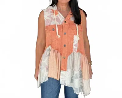 Oli & Hali Mineral Wash Ruffle Flare Hem Hooded Vest Top In Orange