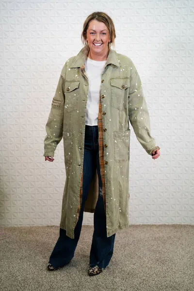 Oli & Hali Misty Morning Fog Mineral Washed Long Jacket In Olive In Green