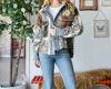 Oli & Hali Mixed Bandana Print Long Sleeve Hooded Crop Jacket In Cream Combo In Brown