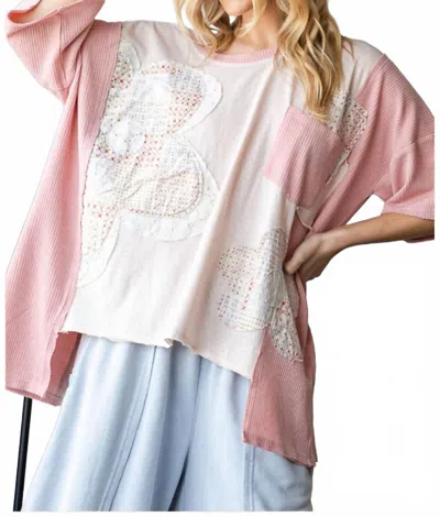 Oli & Hali Oversized Flower Patch Top In Pink