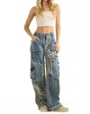 Oli & Hali Patch Leopard Print Jeans In Denim Washed In Blue