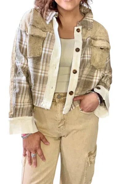 Oli & Hali Plaid Button Front Shirt In Beige