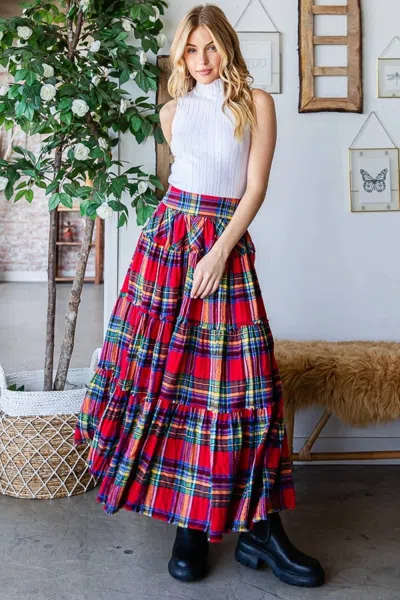 Oli & Hali Plaid Maxi Skirt In Red