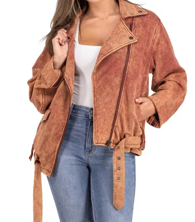 Oli & Hali Push Through Asymmetrical Zip Moto Jacket In Rust In Multi