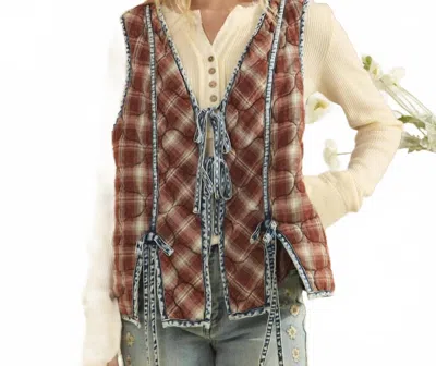Oli & Hali Quilted Vest With Denim Ties In Mocha In Brown