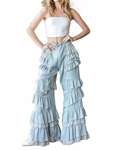 Oli & Hali Ruffle Patch Detail Pants In Light Blue