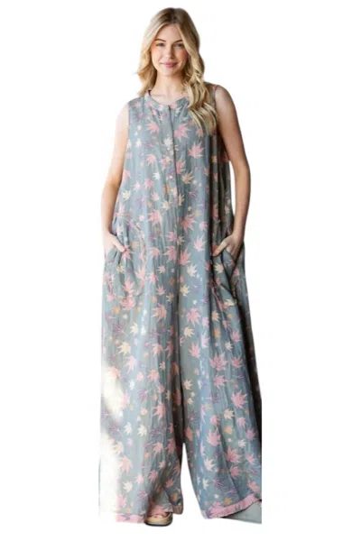 Oli & Hali Spring Reversible Jumpsuit In Maple Leaves In Gray