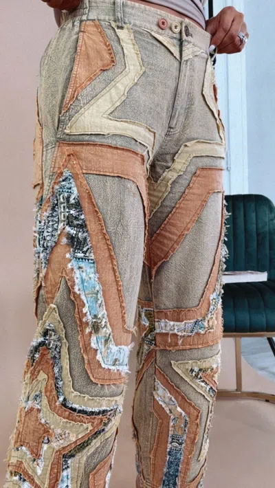 Oli & Hali Star Patched Pants In Washed Patchwork In Multi