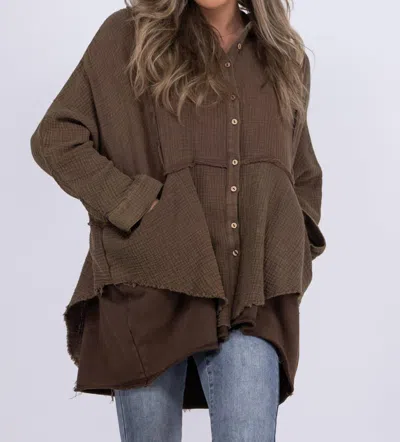 Oli & Hali Stone Cold Button Up Long Sleeve Shacket In Brown