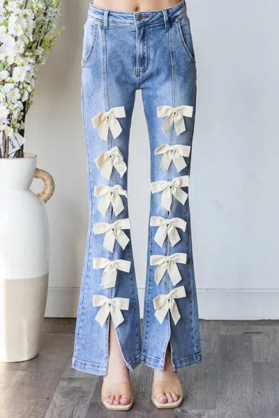Oli & Hali Tied And True Ribbon High Waist Flare Jeans In Denim