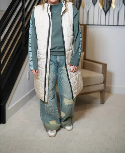 Oli & Hali Totally In Padded Long Vest In Creme In Green
