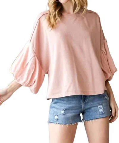 Oli & Hali Washed Bubble Sleeve Knit Top In Blush In Pink