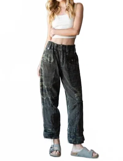Oli & Hali Washed Camoflauge Cortoro Pants In Black In Multi