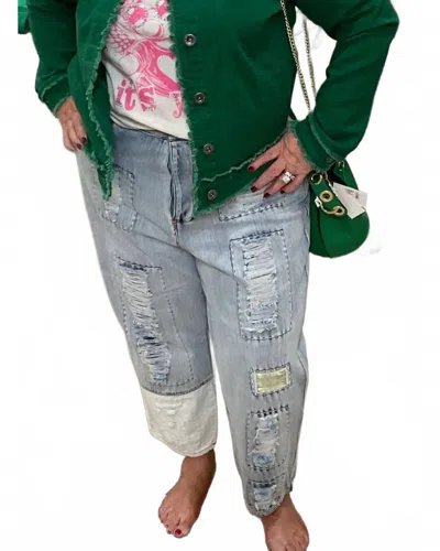Oli & Hali Washed Distressed Jean In Denim In Green