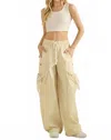 Oli & Hali Washed Elastic Waist Cargo Rope Tie Pocket Pants In Ecru In White