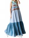 Oli & Hali Washed Fabric Mixed Sleeveless Maxi Dress In Blue In Blue