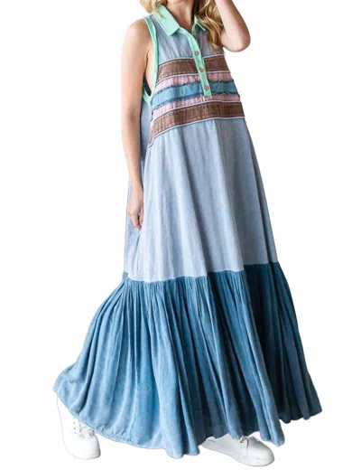 Oli & Hali Washed Fabric Mixed Sleeveless Maxi Dress In Blue