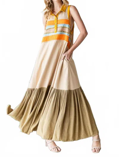 Oli & Hali Washed Fabric Mixed Sleeveless Maxi Dress In Taupe