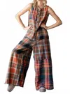 Oli & Hali Washed Plaid Jumpsuit In Multi In Brown