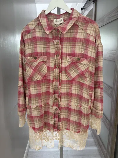 Oli & Hali Women's Plaid Lace Shacket In Pink/beige