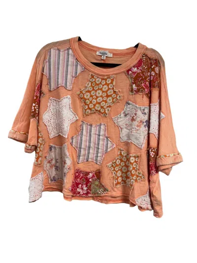 Oli & Hali Women's Short Sleeve Shirt In Orange With Different Patterned Stars In Multi