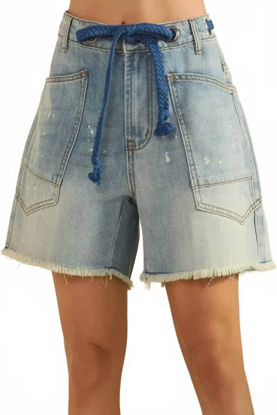 Oli & Hali Women's Slouchy Pocket Distressed Denim Shorts In Blue