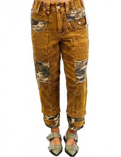 Oli & Hali Women's Washed Camouflage Corduroy Pants In Brown In Orange