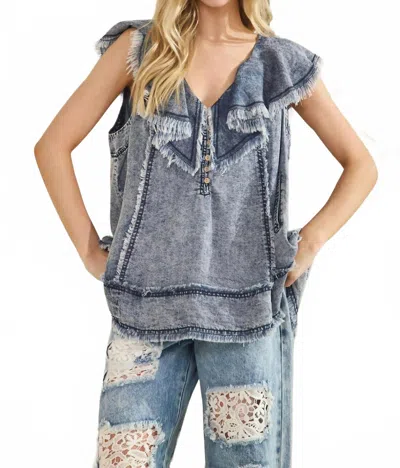 Oli & Hali Women's Washed Ruffle Collar Tencel Sleeveless Top In Blue