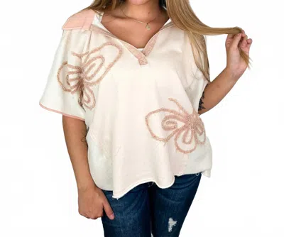 Oli & Hali Wonders Of The World Cotton Blend Short Sleeve Top In Pink In Neutral