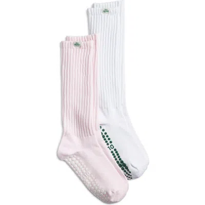 Oli Rose Assorted 2-pack Cotton Blend Gripper Crew Socks In Pink