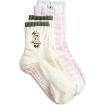 Oli Rose Assorted 2-pack Cotton Blend Gripper Quarter Socks In Pink