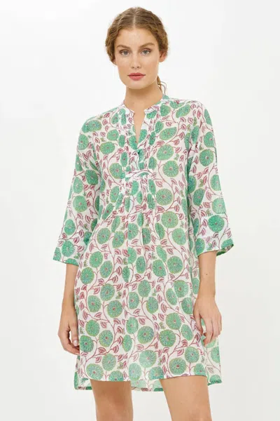 Oliphant 3/4 Sleeve Pintuck Dress In Monarch Green