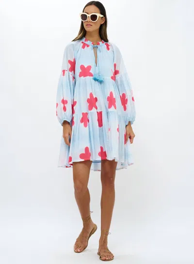 Oliphant Balloon Sleeve Short Dress In Mela Blue In Multi