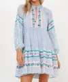 Oliphant Balloon Sleeve Short Mini Dress In Jungle Print Blue In Blue