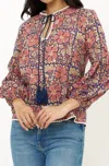 Oliphant Balloon Sleeve Tie Top In Matera Navy In Multi
