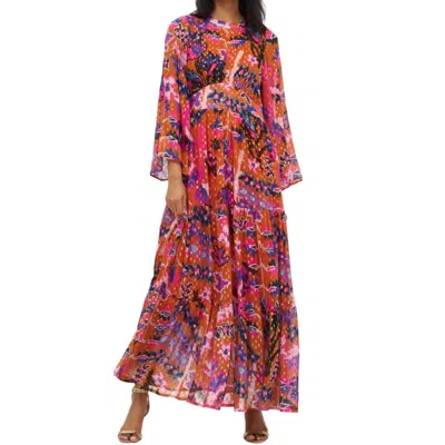 Oliphant Balloon Waisted Maxi Dress In Pink In Multi
