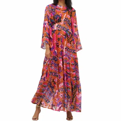 Oliphant Balloon Waisted Maxi Dress In Pink Multi