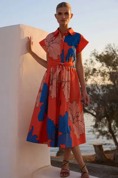 Oliphant Belted Shirt Dress In Bora Bora Red In Multi