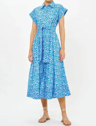 Oliphant Belted Shirt Dress In Ditsy Blue In Multi