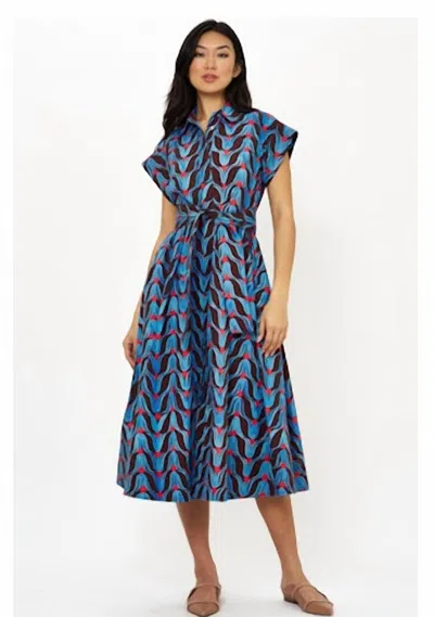 Oliphant Belted Shirt Dress In Red Tulip In Blue