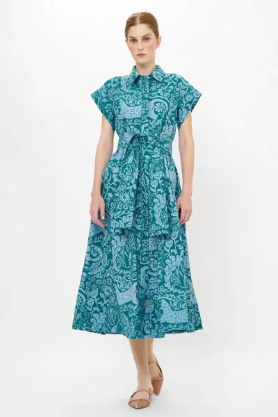 Oliphant Belted Shirt Dress In Singita Green In Blue