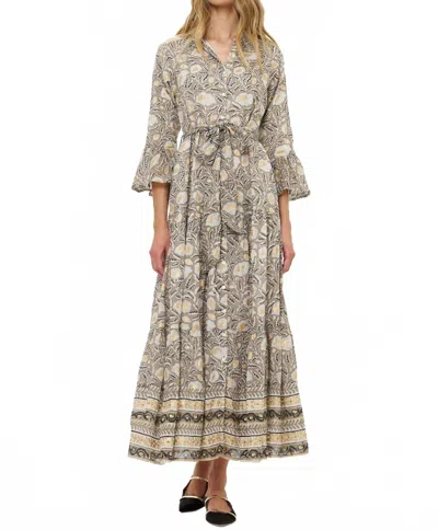 Oliphant Birch Ruffle Collar Bell Maxi Dress In Beige In Multi