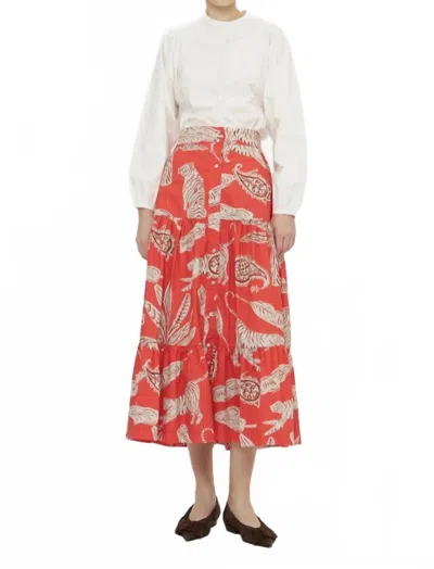 Oliphant Button Front Skirt In Bengal Brick In Multi