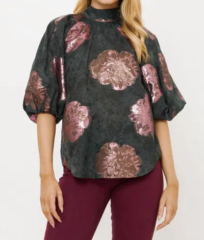 Oliphant Button Neck Blouse In Rosa Black In Multi
