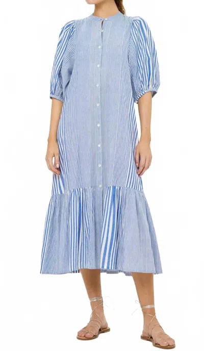 Oliphant Button Puff Midi Dress In Henley Blue