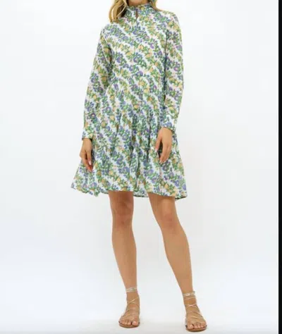 Oliphant Button Shirt Waist Mini Dress In Lupina Peri In Green