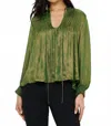 Oliphant Cairo V-neck Pintuck Blouse In Green In Green