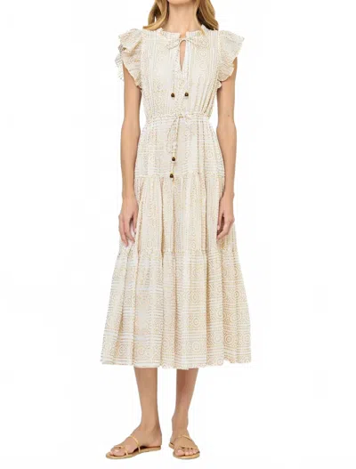 Oliphant Cinched Flirty Midi Dress In Cream/gold In Orange