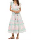 Oliphant Cinched Flirty Midi Dress In Samode Green In Multi